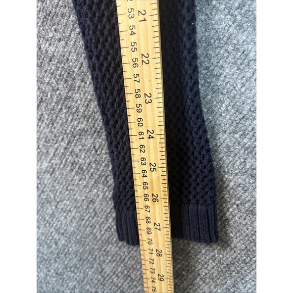 Talbots Petite Meduim Cardigan Navy Blue100% Cotton Open Weave Mesh Knit Pockets - Picture 8 of 8